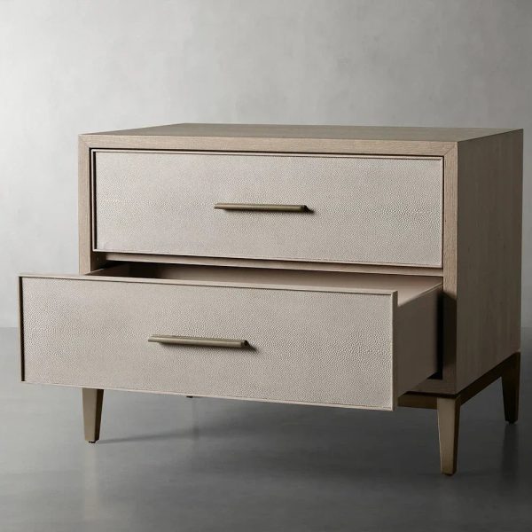 Malone Wood Nightstand Bedside Drawers Chest Table with Leather Insets - Image 12