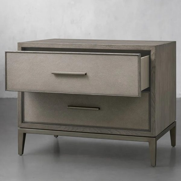 Malone Wood Nightstand Bedside Drawers Chest Table with Leather Insets - Image 16