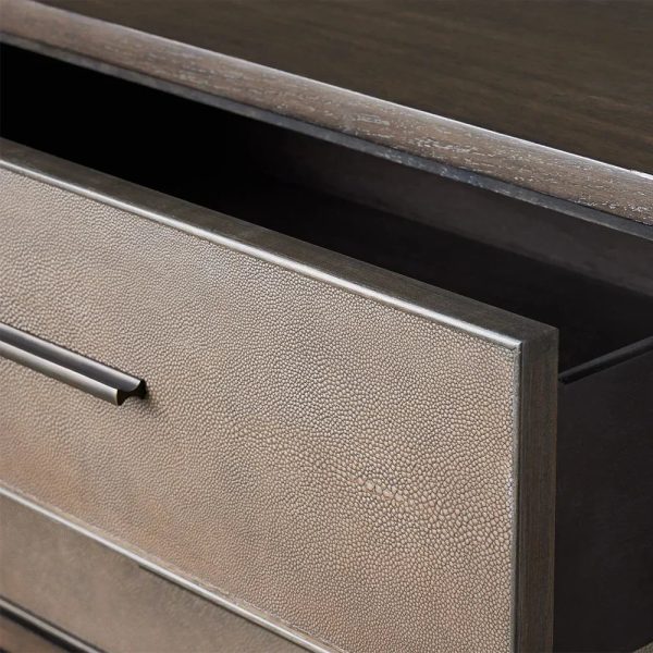 Malone Wood Nightstand Bedside Drawers Chest Table with Leather Insets - Image 5