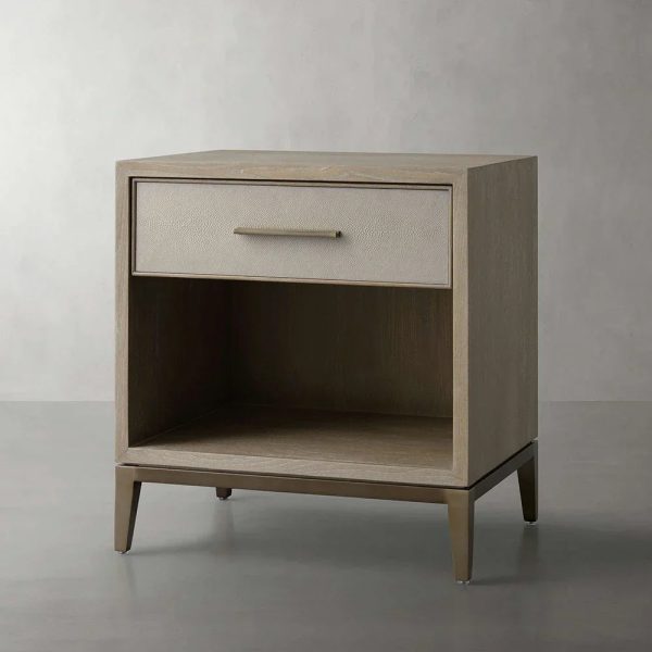 Malone Solid Wood Open Nightstand Shagreen Leather Bedside table With Drawers - Image 8