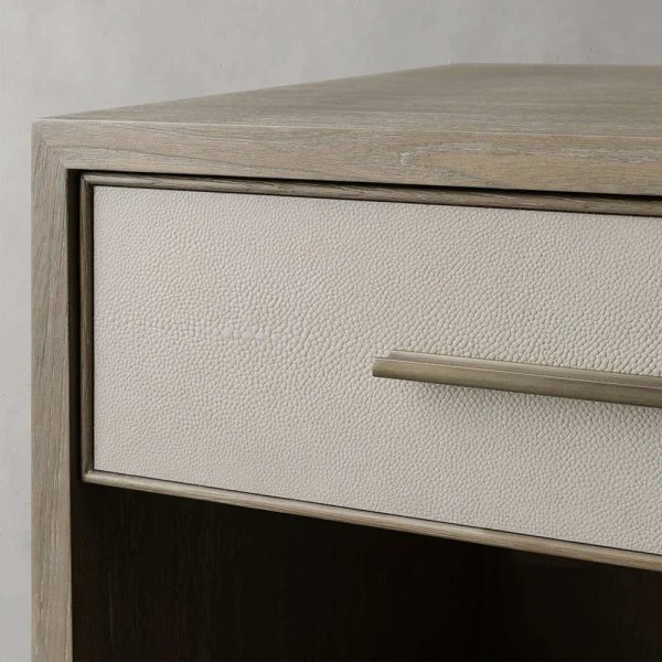 Malone Solid Wood Open Nightstand Shagreen Leather Bedside table With Drawers - Image 9