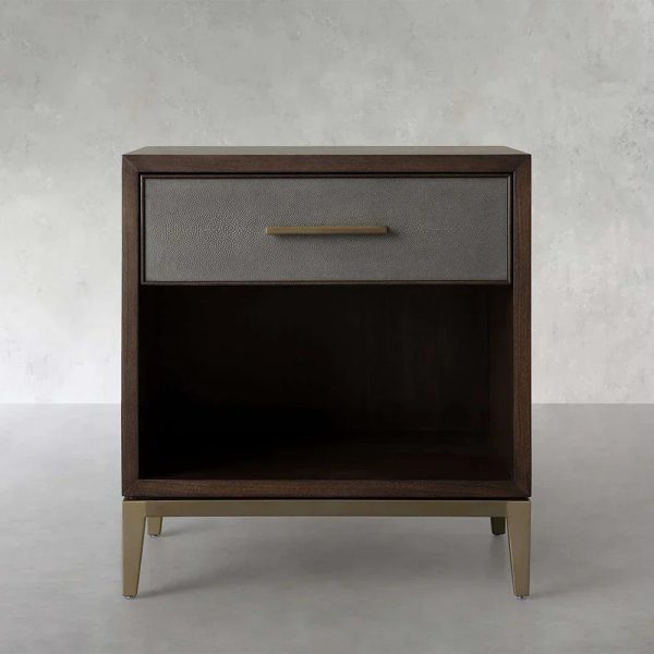 Malone Solid Wood Open Nightstand Shagreen Leather Bedside table With Drawers - Image 10