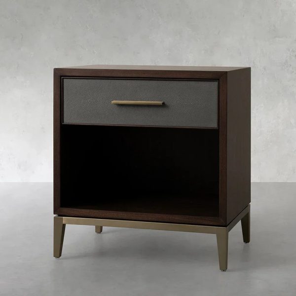 Malone Solid Wood Open Nightstand Shagreen Leather Bedside table With Drawers - Image 11