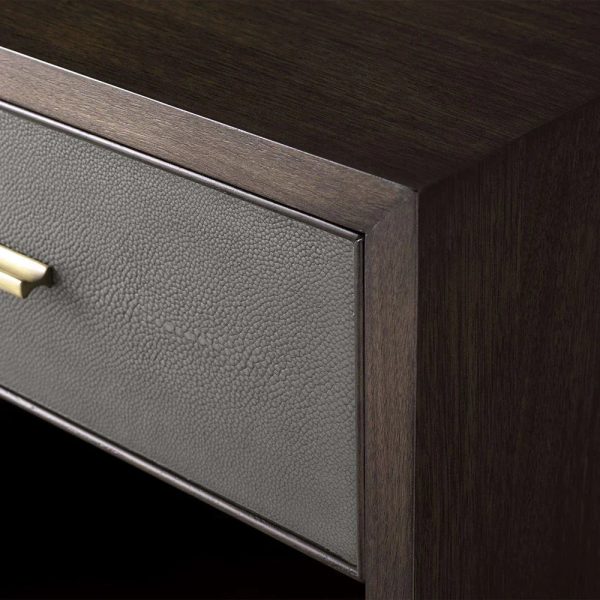 Malone Solid Wood Open Nightstand Shagreen Leather Bedside table With Drawers - Image 13