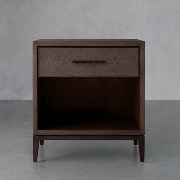 Malone Solid Wood Open Nightstand Shagreen Leather Bedside table With Drawers - Image 4