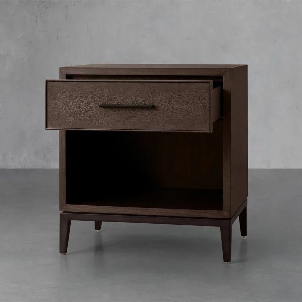 Malone Solid Wood Open Nightstand Shagreen Leather Bedside table With Drawers - Image 5