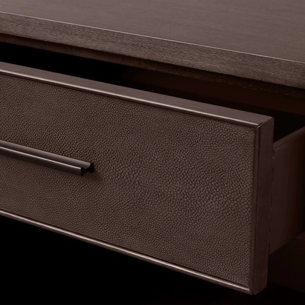 Malone Solid Wood Open Nightstand Shagreen Leather Bedside table With Drawers - Image 6