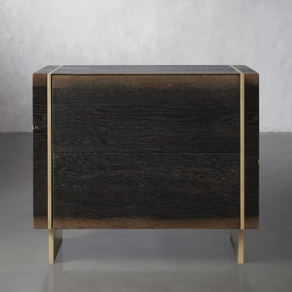 Mihaela Wood Closed Nightstand Retro Oak Nightside Table With Drawer Barrel Inspired - Image 3