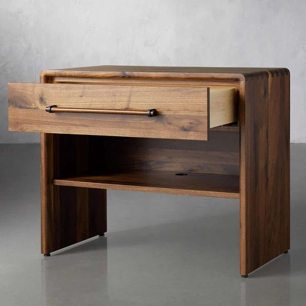 Miller Open Nightstand Solid Walnut Bedside table with Shelf & Drawers - Image 4