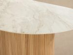 Beaumont Outdoor Teak Dining Table with Stone Top Modern Curved Dining Table - Image 4