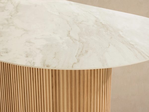 Beaumont Outdoor Teak Dining Table with Stone Top Modern Curved Dining Table - Image 4