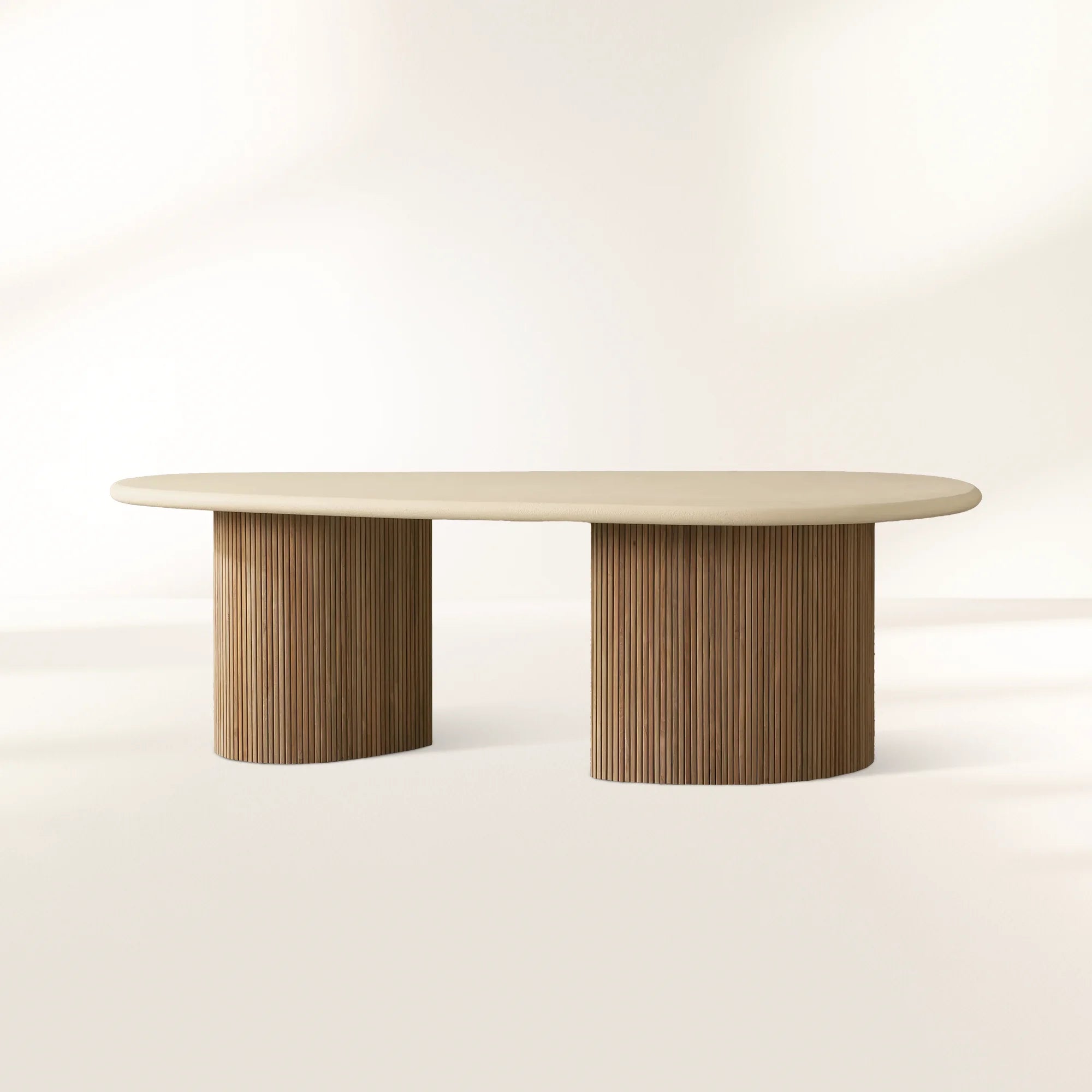 PL-L-Alesso_Outdoor_Dining_Table.jpg Alesso Outdoor Dining Table Modern Asymmetrical Teak Dining Table - Image 1