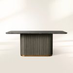 Finnley Rectangle Marble Stone Top Dining Table with Reeded Oak Wood Base - Image 12