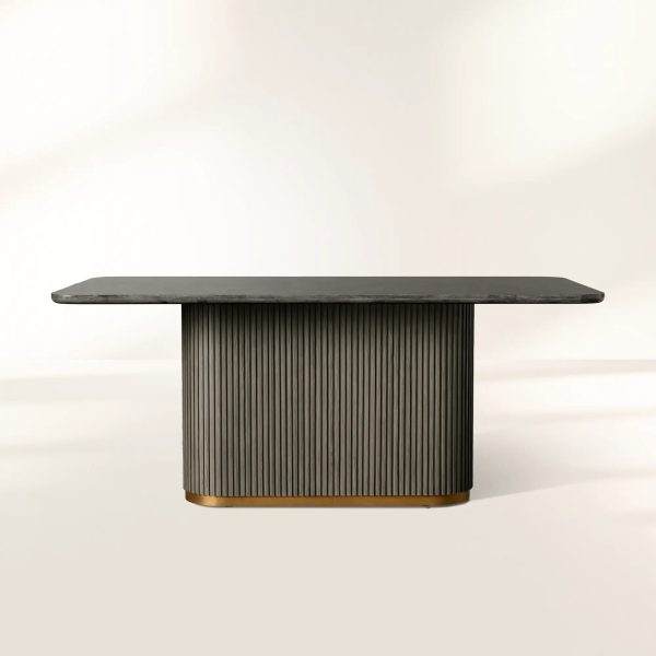 Finnley Rectangle Marble Stone Top Dining Table with Reeded Oak Wood Base - Image 12