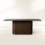 Finnley Rectangle Marble Stone Top Dining Table with Reeded Oak Wood Base - Image 10