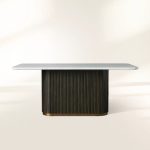 Finnley Rectangle Marble Stone Top Dining Table with Reeded Oak Wood Base