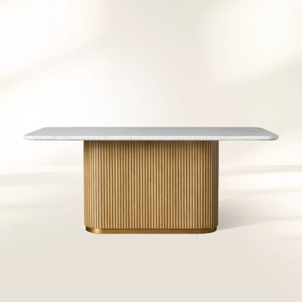 Finnley Rectangle Marble Stone Top Dining Table with Reeded Oak Wood Base - Image 7
