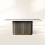 Finnley Rectangle Marble Stone Top Dining Table with Reeded Oak Wood Base - Image 11