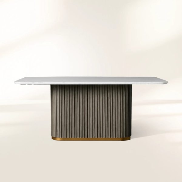Finnley Rectangle Marble Stone Top Dining Table with Reeded Oak Wood Base - Image 11