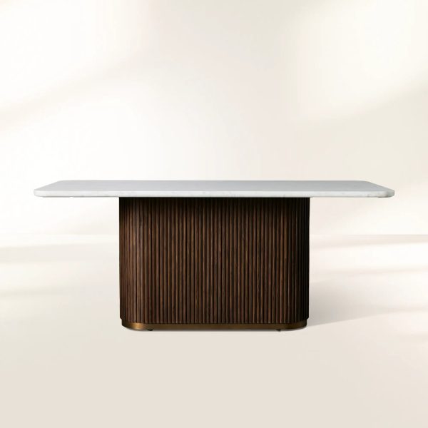 Finnley Rectangle Marble Stone Top Dining Table with Reeded Oak Wood Base - Image 9