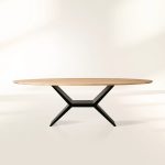 Jacob Oval White Oak Tabletop Dining Table with Vertex Iron Base