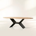 Jacob Oval White Oak Tabletop Dining Table with Vertex Iron Base - Image 2