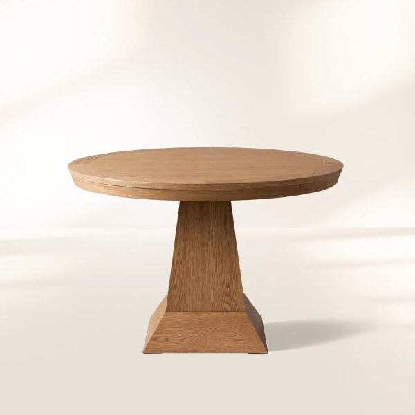 Leighton Modern Country Round Wood Dining Table with Timeless Pedestal Design - Image 8