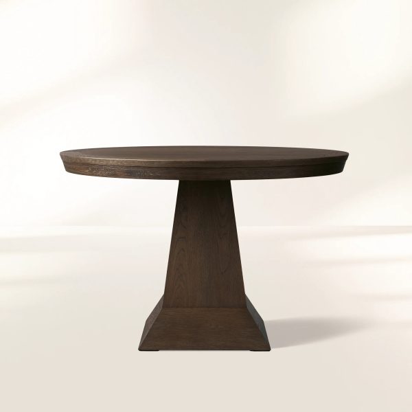 Leighton Modern Country Round Wood Dining Table with Timeless Pedestal Design - Image 6