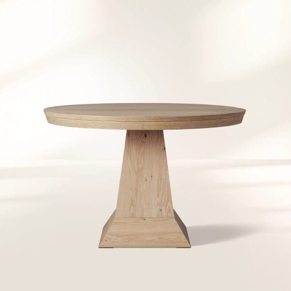 Leighton Modern Country Round Wood Dining Table with Timeless Pedestal Design - Image 7