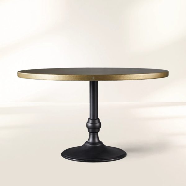 Recycled French Metal Bistro Dining Table with Cast Iron Wade Base Black and Gold Small Dining Table - Image 8