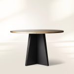 Recycled Metal Round Dining Table Metal Hand-Hammered Top & Black Vertex Iron Base - Image 5