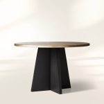 Recycled Metal Round Dining Table Metal Hand-Hammered Top & Black Vertex Iron Base - Image 4
