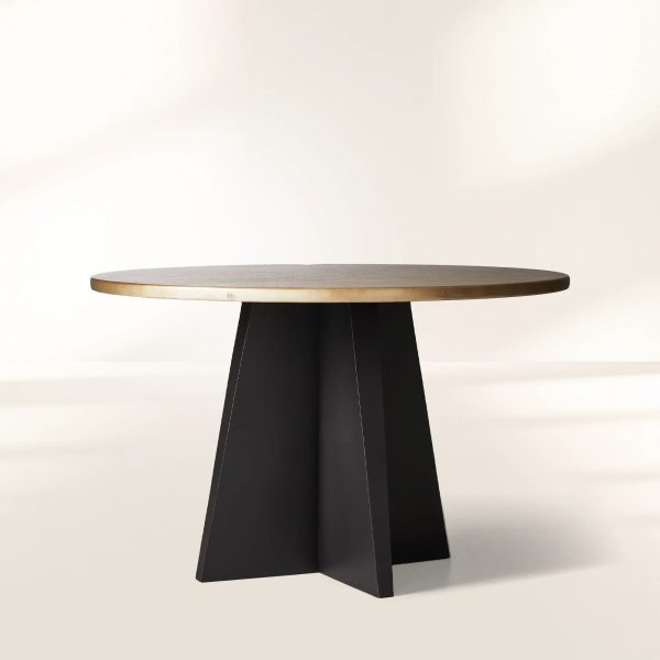 Recycled Metal Round Dining Table Metal Hand-Hammered Top & Black Vertex Iron Base - Image 4