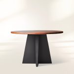 Recycled Metal Round Dining Table Metal Hand-Hammered Top & Black Vertex Iron Base