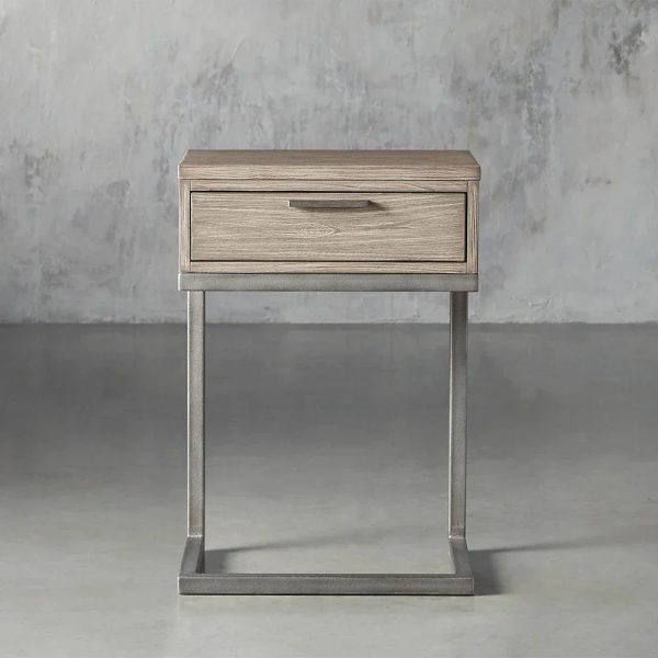 Palmer Wood Storage Nightstand Sleek Iron Frame Night side Table - Image 5
