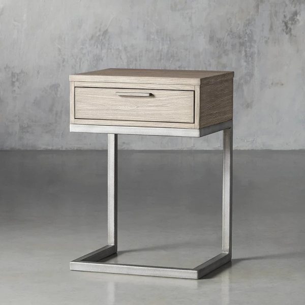 Palmer Wood Storage Nightstand Sleek Iron Frame Night side Table - Image 6
