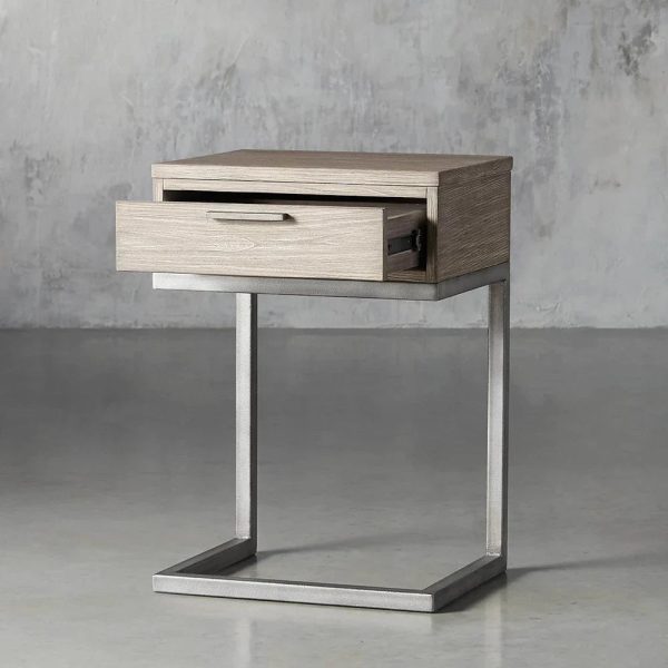 Palmer Wood Storage Nightstand Sleek Iron Frame Night side Table - Image 7
