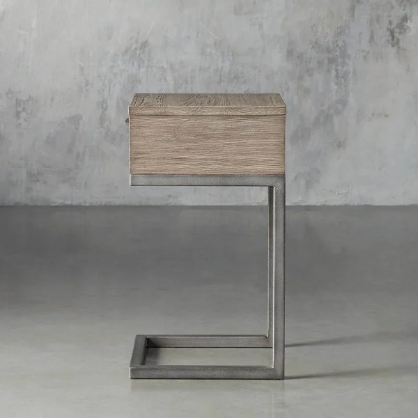 Palmer Wood Storage Nightstand Sleek Iron Frame Night side Table - Image 8
