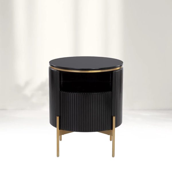Panoso Wood Nightstand Luxurious Side Table with Gold Base - Image 3