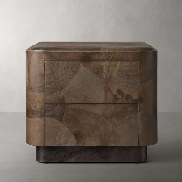 Polanco Wood Closed Nightstand Mosaic Surface Bedside Table - Image 3