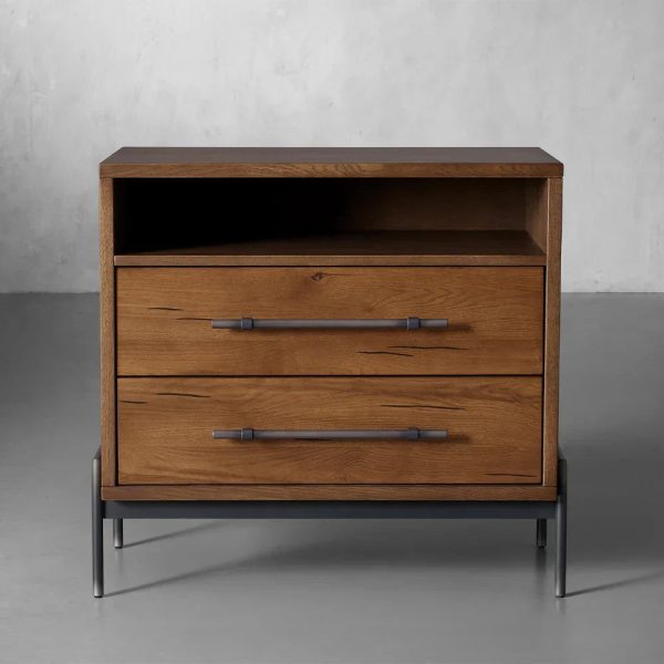 Sullivan Closed Solid Oak Wood Nightstand Rustic Night side table with Two Drawers - Image 4