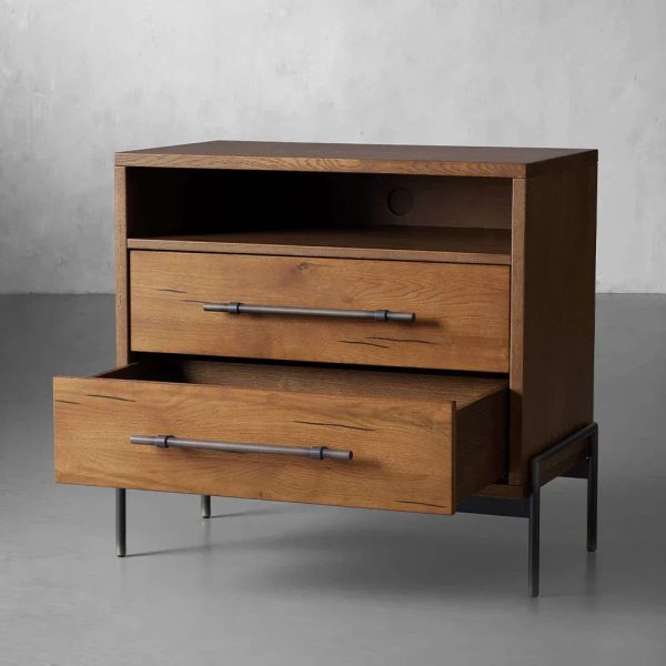 Sullivan Closed Solid Oak Wood Nightstand Rustic Night side table with Two Drawers - Image 5