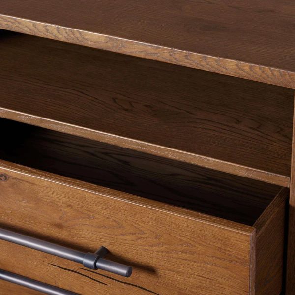 Sullivan Closed Solid Oak Wood Nightstand Rustic Night side table with Two Drawers - Image 6