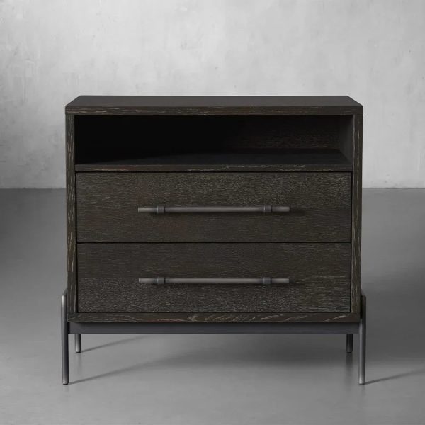 Sullivan Closed Solid Oak Wood Nightstand Rustic Night side table with Two Drawers - Image 7