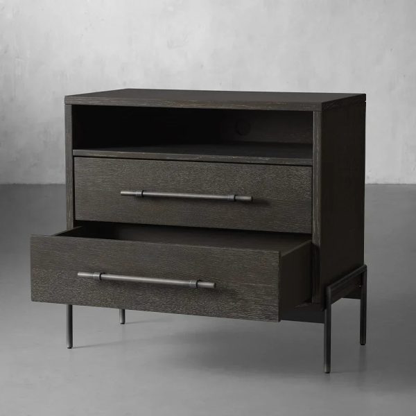 Sullivan Closed Solid Oak Wood Nightstand Rustic Night side table with Two Drawers - Image 8