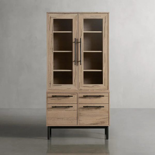 Sullivan Glass-Door Bookcase Wood Display Cabinets with File Drawer Base - Image 4