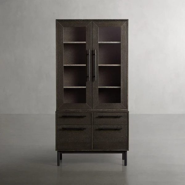 Sullivan Glass-Door Bookcase Wood Display Cabinets with File Drawer Base - Image 5