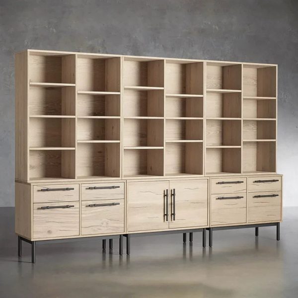 Sullivan Large Modular Bookcase Wood Living Room Tall Cabinet with File Drawers - Image 4