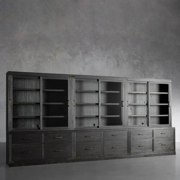 Tremont Large Modular Tall Cabinets Solid Wood  Bookcases with Sliding Glass Doors - Image 3