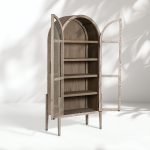 Hattie Wright Mediterranean Glass Door Display Cabinets Wood Living Dining Room Tall Cabinets - Image 14